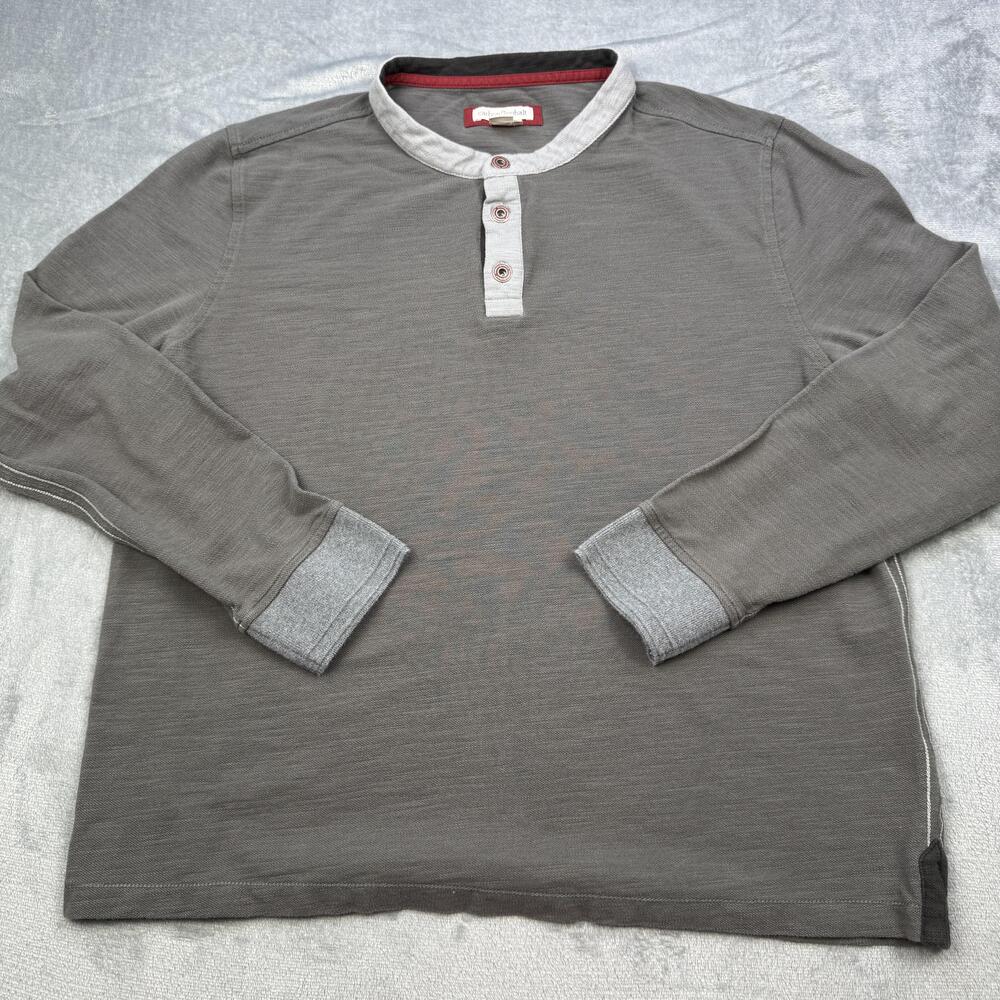 Carbon2Cobalt Henley Shirt Mens Large Gray Long Sleeve Slub Cotton Tee Casual